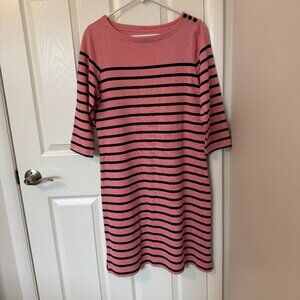 L.L. Bean Mariner‎ Stripe Dress Knit Cotton Pink & Blue Medium